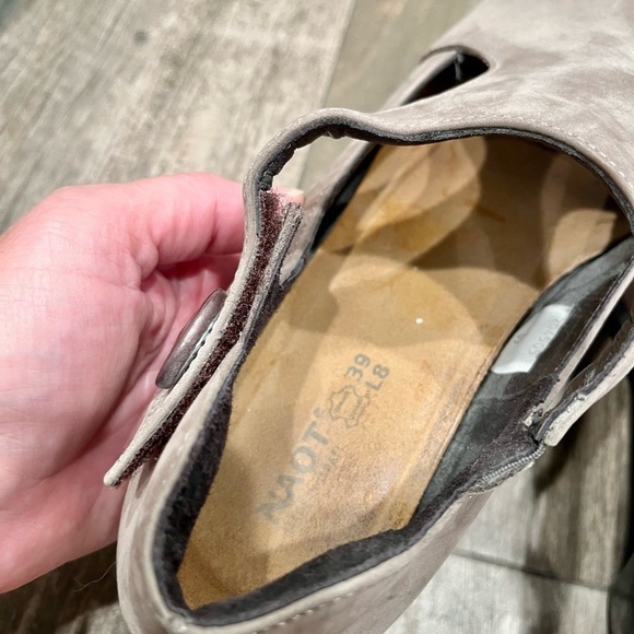 NAOT Brown Suede Leather Mary Jane Heel Shoes Women’s Size 8/39 Patent Toe Cap - Picture 7 of 7